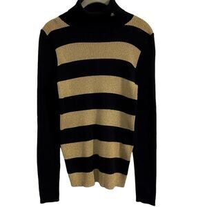 Lauren Ralph Lauren Sweater Women's‎ Medium Black & Metallic Gold Striped Ribbed